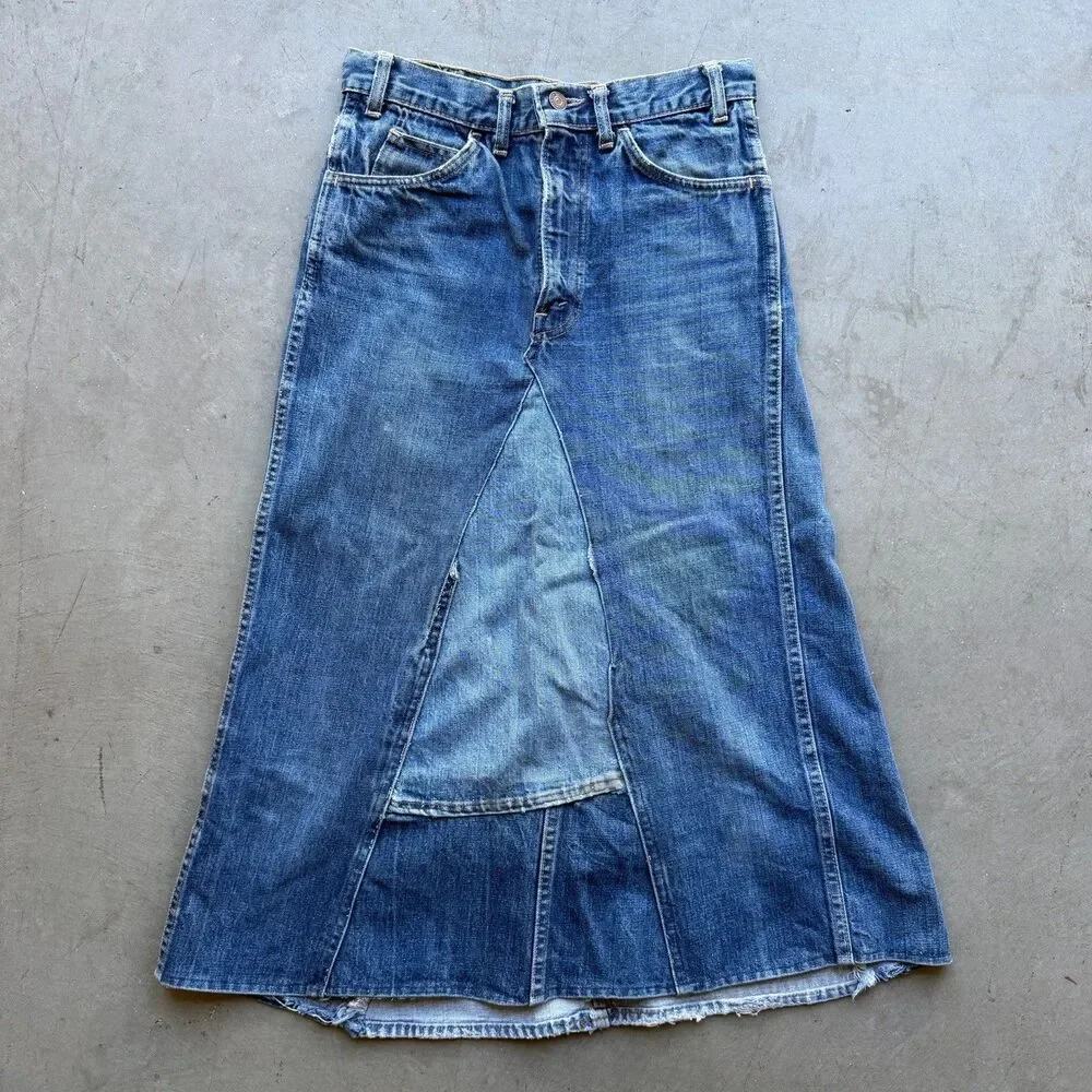 Vintage 70s Levi’s Big E Size 28 Custom Jean Skirt Denim USA Orange Tab